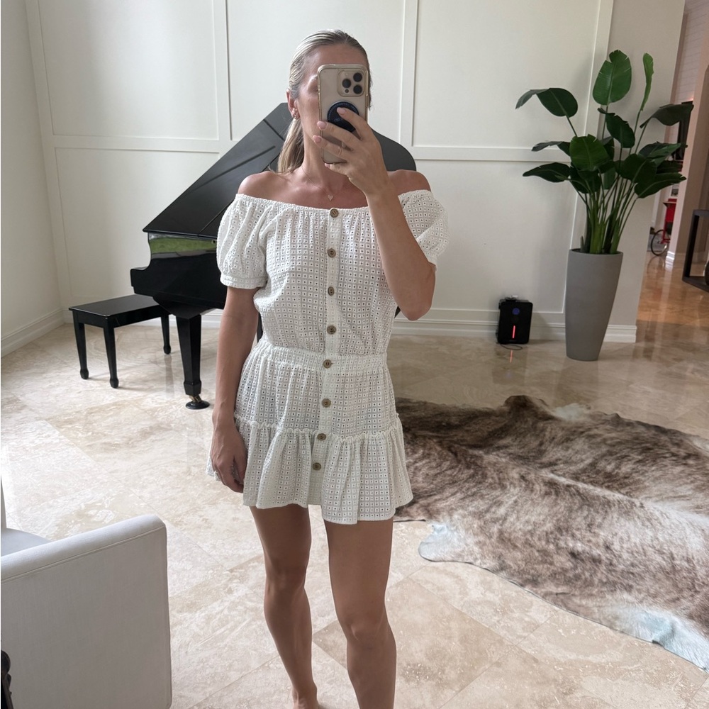 Eberjey White Off-Shoulder Ruffled Mini Dress